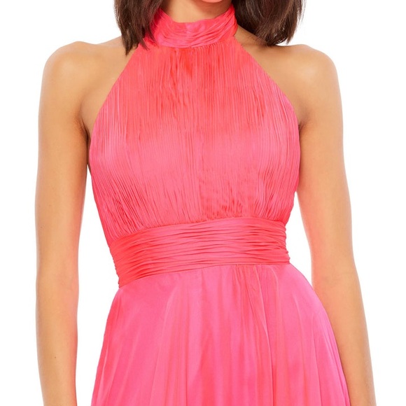 Mac Duggal Neon Hot Pink High Neck Sleeveless Tiered Chiffon Halter Gown 67816 - Picture 12 of 12
